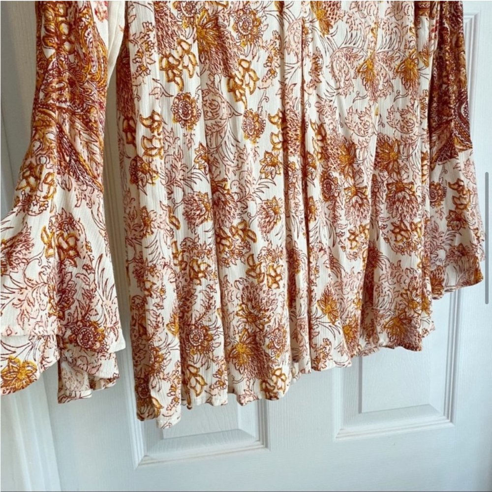 NWT FREE PEOPLE Lady Luck Tunic Dress Rust Ivory Open Back Tie Long Sleeve XS - Picture 10 of 12